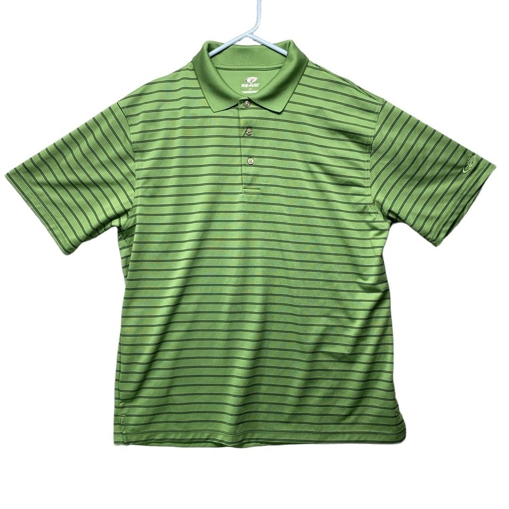 TOP FLITE Mens L Green Striped Golf Polo Shirt Performance‎